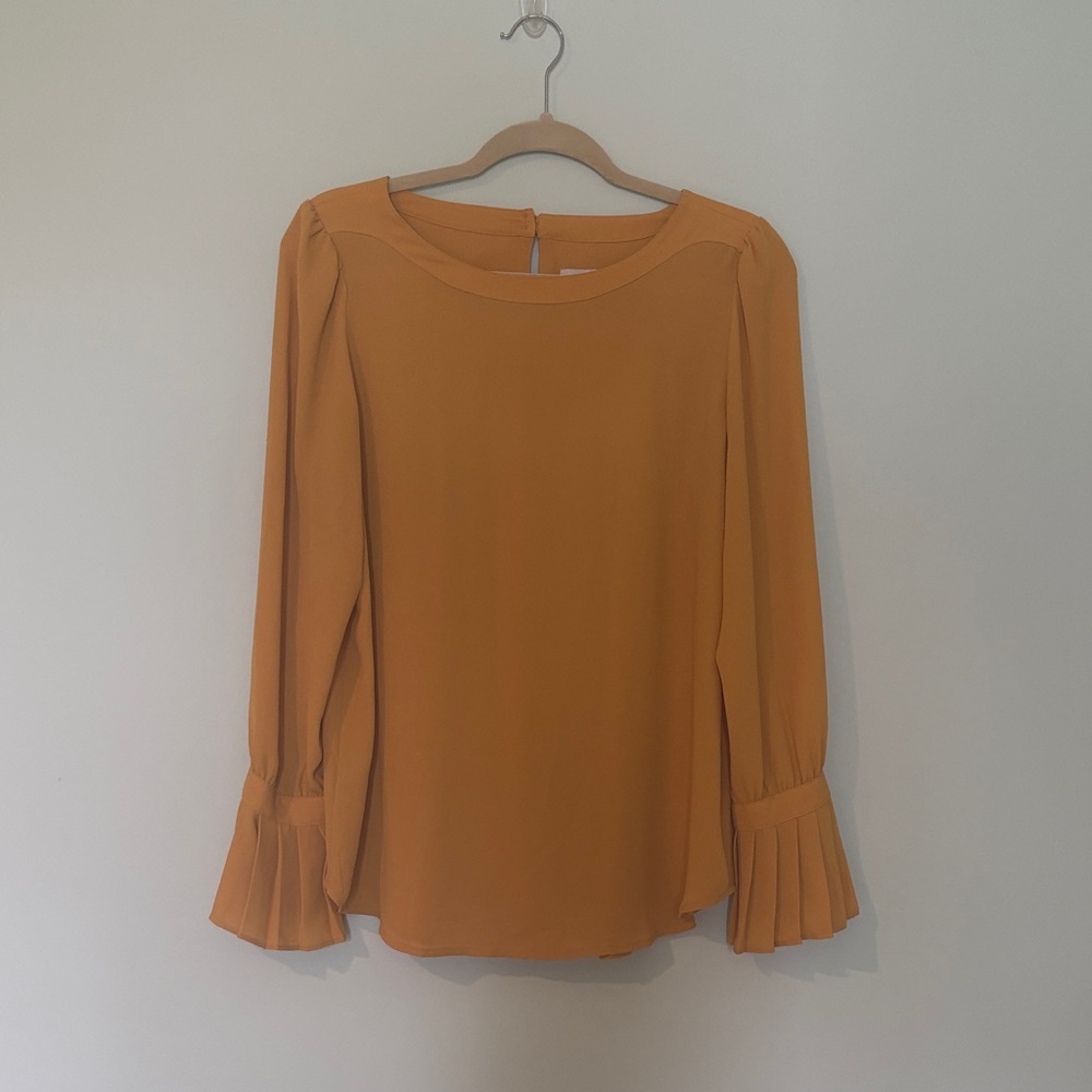 LOFT Mustard Blouse with Pleated Cuffs